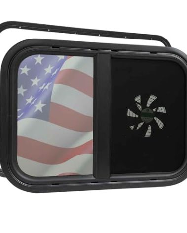 AlloTemlass RV Window | 28" W x 16" H | | Horizontal RV Window with Electric Vent Fan | Replacement Camper Window | 12V Exhaust Fan | Tempered Glass &Trim Set | DOT Certification Qualified