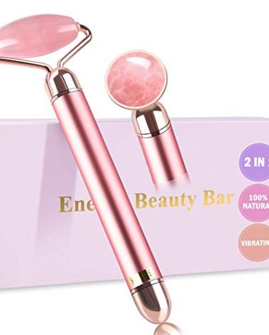 ZS ZESHIN Upgrade 2 in 1 Vibrating Jade Facial Massager Roller, Electric Rose Quartz Eye Face Roller to Press Skin Cream Oil for Anti-Aging Reducing Wrinkles and Glowing Youthful Skin Tone