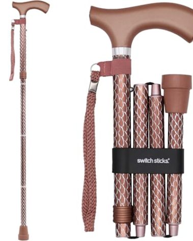 Switch Sticks Folding Walking Cane For Women & Men - Adjustable 32-37 In, Lightweight With Ergonomic Wood Handle, Slip-Resistant Rubber Tip Supports 264 Lbs - Canes For Women For Stability (FSA/HSA)