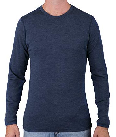 MERIWOOL Mens Base Layer - 100% Merino Wool Midweight Long Sleeve Thermal Shirt Denim Blue