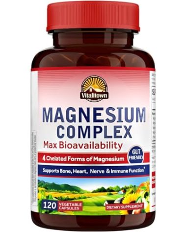 Vitalitown Magnesium Complex Supplement 500mg - NSF Certified Magnesium Glycinate, Malate, Taurate & Citrate - Chelated High Absorption & Gentle on Stomach - Vegan Non-GMO 120 Capsules