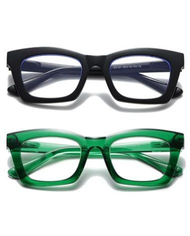 Hubeye Oprah Style Reading Glasses for Women Men Blue Light Blocking Computer Square Readers with Spring Hinge and Glasses pouch 2.75
