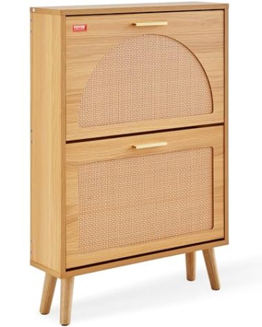 VEVOR Shoe Cabinet with 2 Flip Drawers, Shoe Storage Cabinet for Entryway, Free Standing Shoe Storage Organizer with Rattan Doors for Heels, Boots, Slippers in Hallway, Living Room