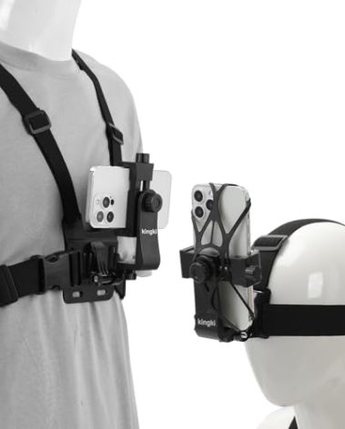 KINGKI Mobile Phone Chest Strap Harness Mount Head Strap Holder Kit for POV/VLOG,Cell Phone Clip Compatible with iPhone,Samsung,GoPro Hero 12, 11,10, 9, 8, AKASO,DJI Osmo,and Action Cameras…