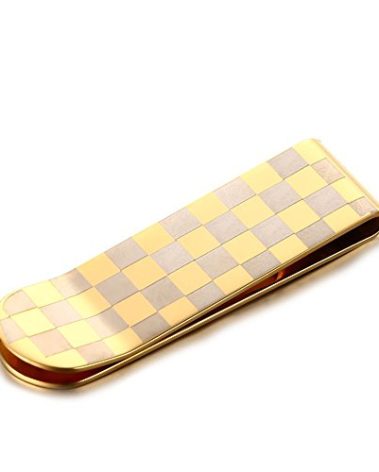 EKLOEN Stainless Steel Slim Money Clip Credit Card Holder Slim Wallet for Men and Women(Golden Pattern)