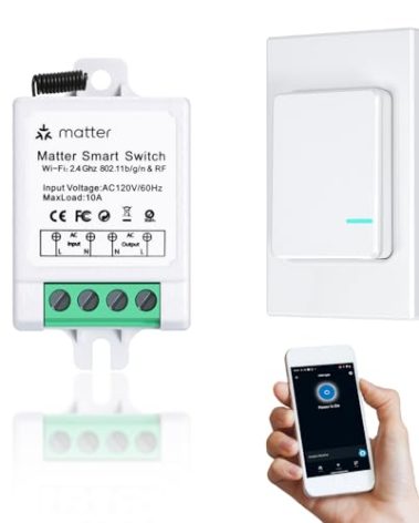 idealWIN Matter Wireless Remote Switch,WiFi Smart Light Switch Works with Alexa and Google Home, RF Remote Control&Voice Control&Timer&Schedule,2.4G Wi-Fi Only,Neutral Wire Required, hub Required.