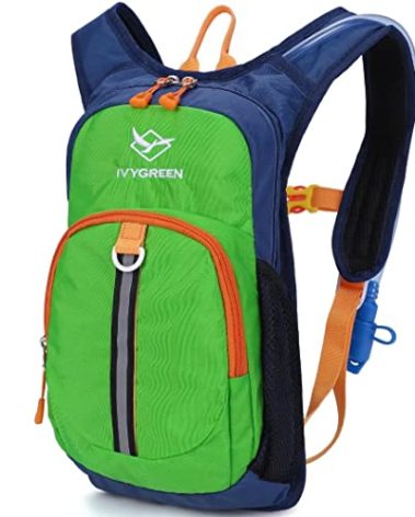 Ivygreen Kids Hydration Backpack, Hiking Backpack for Boys or Girls with 1.5L Water Bladder (Green - Small)