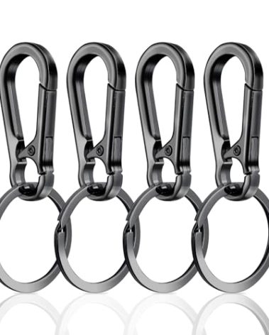 Mabor 4Pcs Small Keychain Clip Metal Keychain Hooks Black Key Ring Clips for Car Keys Purse Heavy Duty Keychain Holder for Purse Charm Hook Keyring with Clip for Men Women