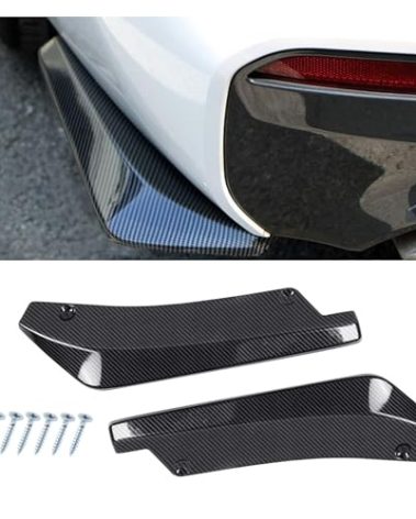Augeny 2 PCS Rear Bumper Canard Diffuser, Anti-Crash Bumper Lip Body Kit, Universal Rear Installed Lip Diffuser Splitter Canard Protector (Carbon Fiber)
