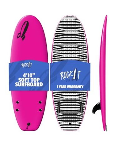 Rock-It 4'10" CHUB Soft Top Kids Mini Surfboard - Innovative Design, Easy to Paddle and Maneuverable for Beginners (Pink)