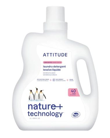 ATTITUDE Liquid Laundry Detergent, EWG Verified, HE Compatible, Plant-Based & Vegan, Natural Laundry Soap, Unscented, 40 Loads, 67.6 Fl Oz