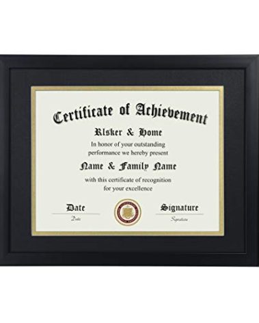 ELSKER&HOME 8.5x11 Certificate Frame - Classic Black Color Frame - Displays Diploma 8.5x11 Inch with Mat - 11x14 Inch Without Mat - For Document/Photo(Double Mat - Matte Black with Gold Rim)