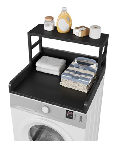 HOTLUU Washer Dryer Countertop with Shelf, 27.5″D x 27.5″W x 16.7″H, Countertop for Washer and Dryer Top with Non-Slip Pads and Edge Rails, Laundry Room Storage and Organization(Black)