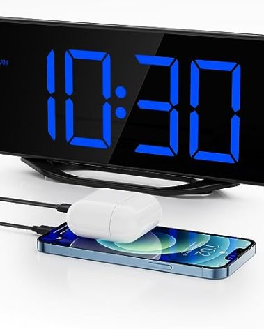 Digital Alarm Clock for Bedroom Bedside, Large Big Numbers Display with Brightness Dimmer, Plug-In Electric Desk Clock with Battery Backup, USB Charging Port, Adjustable Volume, 12/24Hr, Snooze
