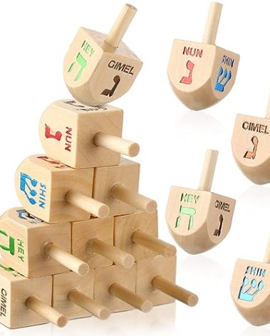 Libima 200 Pieces Hanukkah Wooden Dreidels Natural Wood Dreidels for Hanukkah Party Decorations Projects Crafts Family Party Supplies (1.6 Inch)