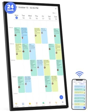 Smart Digital Calendar Chore-Chart-for-Family Planner - Nethgrow 24" Touchscreen Interactive Display Electronic Calendar for Family To Do List, Auto-Sync Google iCloud Outlook Calendars, Wall Mounted