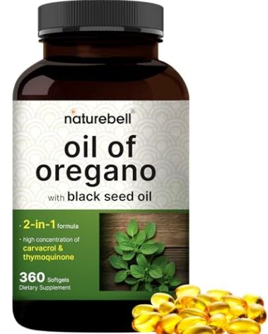 NatureBell Oregano Oil with Black Seed Oil, 360 Softgels | 360-day Supply Essential Oils for Immune Health | Retains High Concentrated Carvacrol & Thymoquinone – Non-GMO