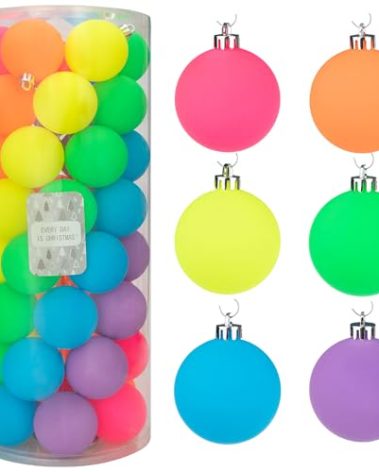 Every Day is Christmas Ornaments, Shatterproof Christmas Tree Ornament Set, Christmas Balls Decoration 50 Count(2.24"/57mm, Neon)