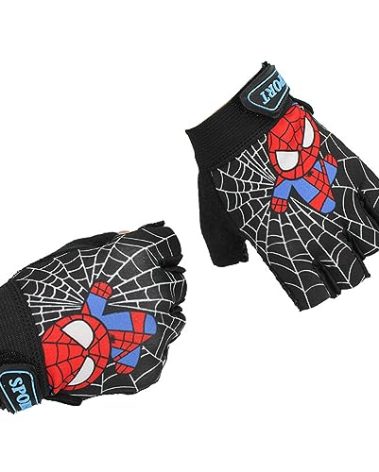 Miokkley Kids Fingerless Bike Gloves, Spider Superhero Sport Gloves for Children Monkey Bars Climbing Gloves Cycling Biking Fishing (Black, Small for 5-8 Y)
