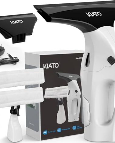 Kiato Window Vacuum Squeegee Cordless, Electric Window Vac, Rechargeable Window Cleaner with 2 X Squeegee (11”+ 6.7”), Spray/Wipe/Suck, for Cleaning Windows, Mirror, Shower Glass, WC07, 2200mA