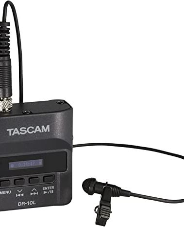 TASCAM Micro Portable Digital Audio Recorder with Lavalier Microphone, AV recording, interview recording 24-Bit/48 kHz BWAV File Format, Black (DR-10L)