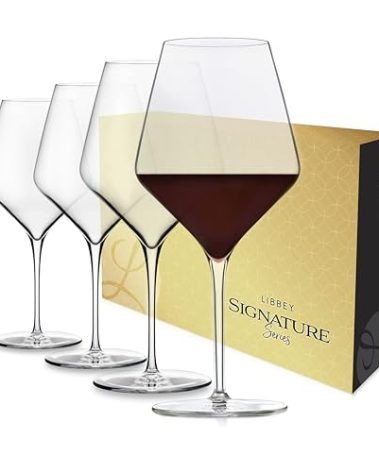 Libbey Signature Greenwich Wine Glass Gift Set, 24 Oz Angular Red Wine Glasses Set of 4 with Pulled Stem, Stemware Glasses for Cocktails, and More