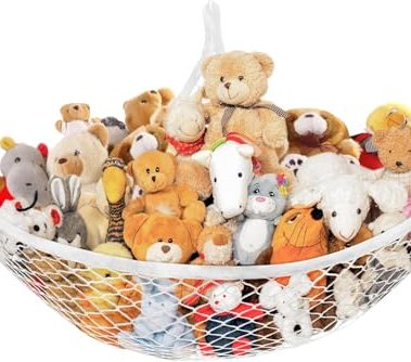 Stuffed Animal Net Hammock for Plushie Toys, Stuffed Animal Hammock Corner for Kids' Room Decor, Ideas for Organizing Stuffy Collection, 1 Pack, White