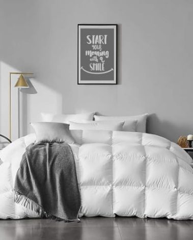 APSMILE Oversized King Feathers Down Comforter - Ultra Soft All Seasons 100% Organic Cotton Duvet Insert Medium Warm Quilted Bed Comforter with Corner Tabs (120x98, White)