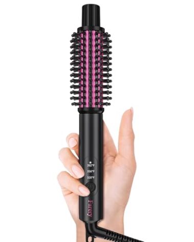 Farery Mini Thermal Brush 3 Temperature Adjustable, Travel Curling Iron for Short Hair 1 Inch, Heated Round Brush for Soft Curls, Lightweight Curling Wand Perfect for Bouncy Hair, Dual Voltage