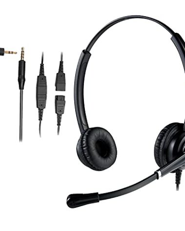 2.5mm Headset with Noise Canceling Microphone for Panasonic Telephone, Including 3.5mm Connector for Smartphone PC Laptop, Office CallCenter Headset for Cisco AT&T Vtech Undiden Cordless DECT Phone