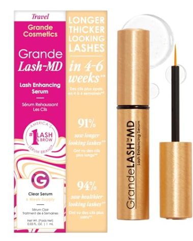 Grande Cosmetics GrandeLASH-MD Lash Enhancing Serum - Peptide & Vitamin Infused Formula for Longer, Thicker, Fuller Looking Lashes - Ophthalmologist Tested, Cruelty-Free, 6 Week Supply (1mL)