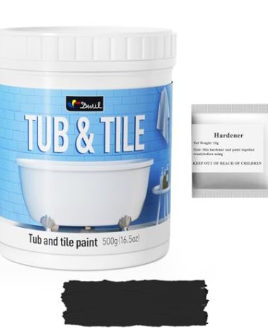 Tub and Tile Paint, Tub and Tile Refinishing Kit with Hardener, Tub Refinishing Kit Water Based &Low Odor, Sink Paint for Bathroom Kitchen, Semi-Gloss Black, 25-30sq.ft