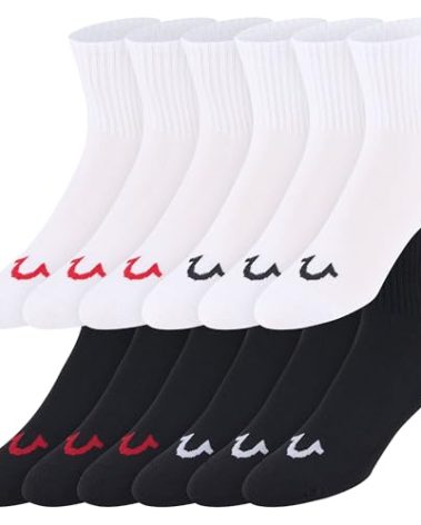 True Religion Mens Socks 12 Pack Mid Crew Socks for Men Premium Athletic, Shoe Size 8-12