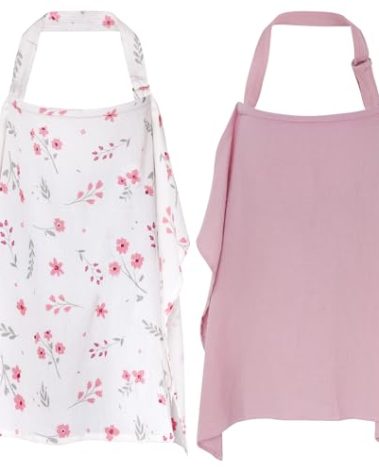 YKYUASD 2 Pack Muslin Nursing Cover for Breastfeeding, 100% Cotton Soft Privacy Nursing Covers Apron Breastfeeding Cover with Arch Neckline for Women New Mom, Multi-use Breastfeeding Essentials