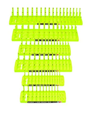 Hansen Global 3 Row Socket Holder, Hi-Viz Yellow, Pack of 6