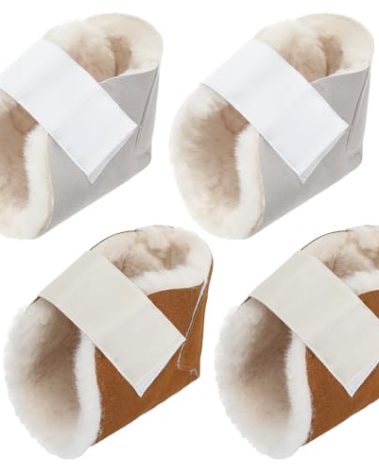 Jeere 2 Pairs Heel Protector Boot Sheepskin Heel Protectors Soft Foot Cushions Pads with Securing Strap for Protect Feet Ankle Pressure Bed Sores(Beige, Brown)