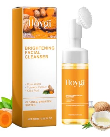 HOYGI Turmeric Face Wash with Brush, Turmeric Foaming Facial Cleanser for All Skin, 3.38 Fl Oz/pcs