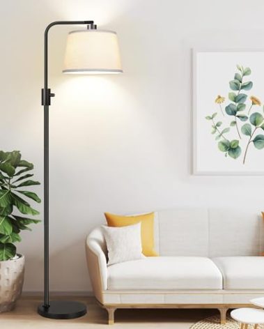 【Upgraded】 Dimmable Floor Lamp, 1000 Lumens LED Edison Bulb Included, Arc Floor Lamps for Living Room Modern Standing Lamp with Linen Shade, Tall Lamp for Bedroom Office Dining Room- Black