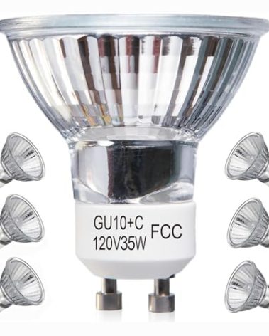 Elenhome GU10+C 120V 35W Halogen Light Bulbs, 6 Pack Dimmable MR16 GU10 Halogen Bulb with Glass Cover, 2700K Warm White for Candle Warmer Lamp, Track Light, Recessed Light, Range Hood Light Bulbs