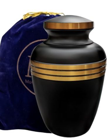 Mortuary Solutions Cremation Urn for Ashes for Women and Men - Funeral Urn for Human Ashes Adult Female and Male - Decorative Burial Urns - Large Black and Gold Urn