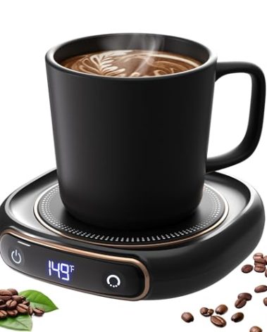Lerat Coffee Mug Warmer & Mug Set for Desk, Electric Coffee Cup Warmer with Auto Shut Off, 3 Temperature Setting Smart Cup Warmer for Heating Coffee, Milk, Beverage, Candle Jar (Black), 12oz