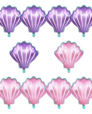 Sea Shells Balloons Multi-color Sea Shells Foil Mylar Balloon for Baby Shower Birthday Ocean Themed Party Decoration Supplies (Purple+Pink)