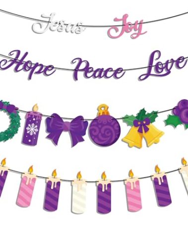 ForraFun Christmas Advent Banner Kit, Advent Banner Decoration Christmas Wreath Candles Jesus Joy Hope Peace Love Banners for Holiday Home Fireplace Mantel Wall Decor Xmas Tree Decoration Church Event