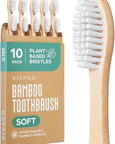 VIVAGO Bamboo Toothbrushes 10 Pack – Natural Toothbrushes, Plant-Based Soft Bristles – Eco-Friendly Wooden Toothbrush