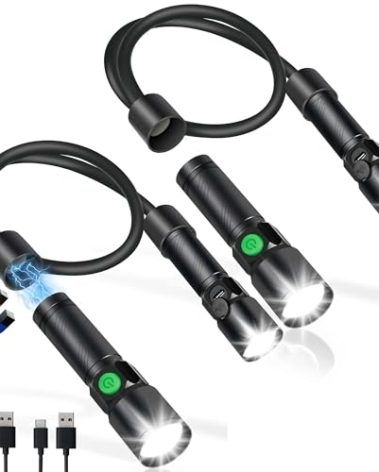 LED Neck Light, 2Pack 1800Lumens Rechargeable Neck Flashlight with Magnetic Base, Detachable Neck Work Light with Zoomable Flashlight, Flexible Around Mechanic Neck Lamp for Car Repairing Reading
