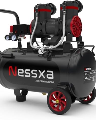 10 Gallon Ultra Quiet Air Compressor with Two Quick Couplers, 2HP 8.76 CFM@ 115PSI Pressure Oil-Free Air Compressor Tank, 70dB Quiet Compressor for Auto Repair, Tire Inflation 110V/60hz