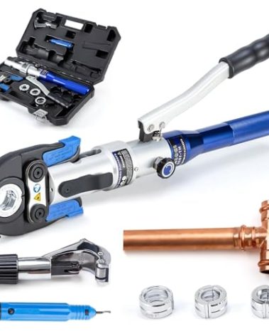 IBOSAD Copper Tube Fittings Hydraulic Pipe Crimping Tool with 1/2 inch,3/4 inch and 1 inch Jaw Copper Pipe Propress Crimpers Pressing Pliers,Suit for Narrow Space and Tee Fitting