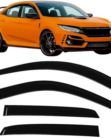 2016-2021 Tape-On Rain Guards for Honda Civic Hatchback Side Window Visor Deflectors 10th Gen HB Type-R EX EX-L LX Sport Touring 3D Wavy JDM Style Vent Shades