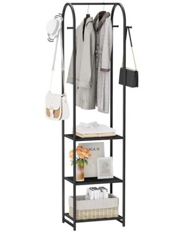 Cerlyunzan Garment Rack, Coat Rack With 3 Shelves and 4 Hooks, 71" H Clothes Stand For Hanging Clothes, Hanging Rod For for Bedroom, Hallway, Entryway, Office, Living Room, Black