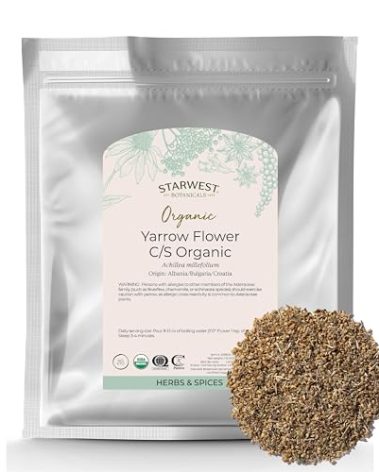 Starwest Botanicals Organic Yarrow Flowers - Dried Loose Leaf Herb for Tea, Tinctures, & Natural Wellness, Cut & Sifted, Certified Kosher, Non-GMO - Bulk 1 lb Bag